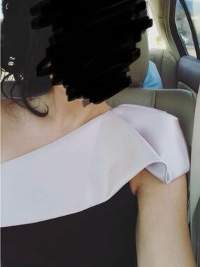 Xscape Black and Blush One-Shoulder Prom Dress